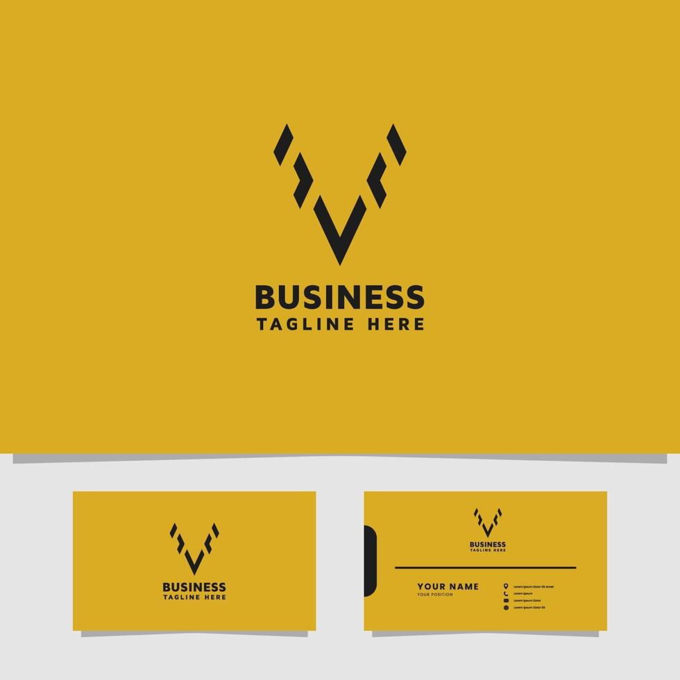 Simple and minimalist geometric letter V logo with business card vector