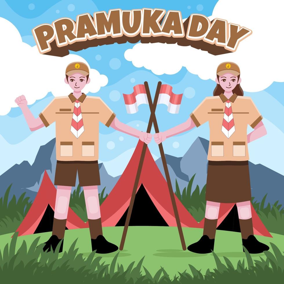 Cartoon Pramuka Scout Concept vector