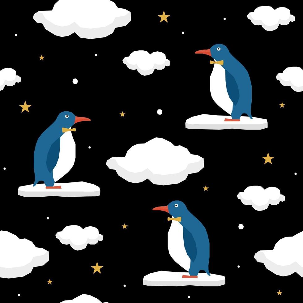 Abstract paper cut penguin seamless pattern background. vector