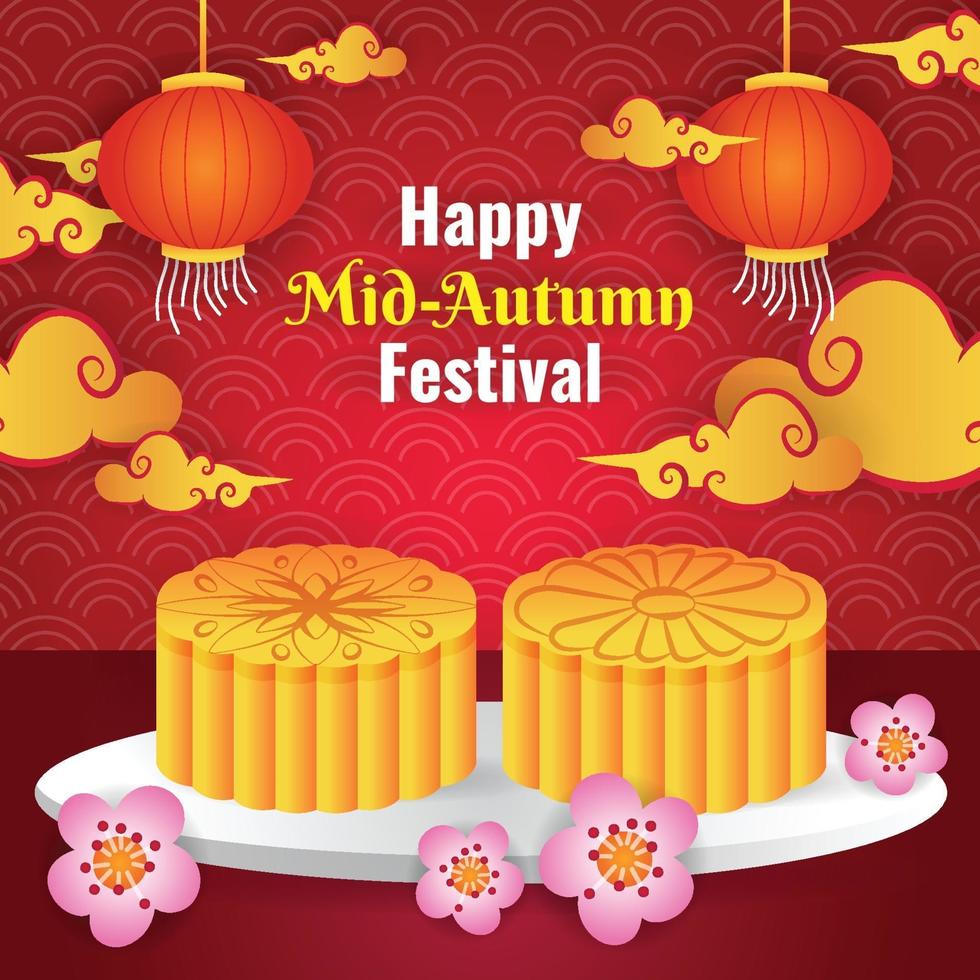 Happy Mid Autumn Festival with Mooncake Background Template vector