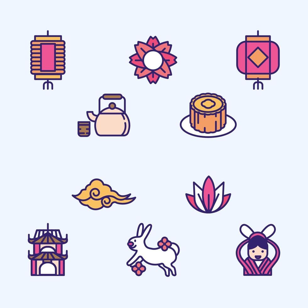 Mid Autumn Icon Set vector