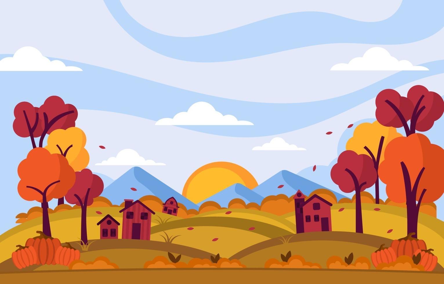 fondo del día de otoño en el pequeño pueblo en la cima de las colinas vector