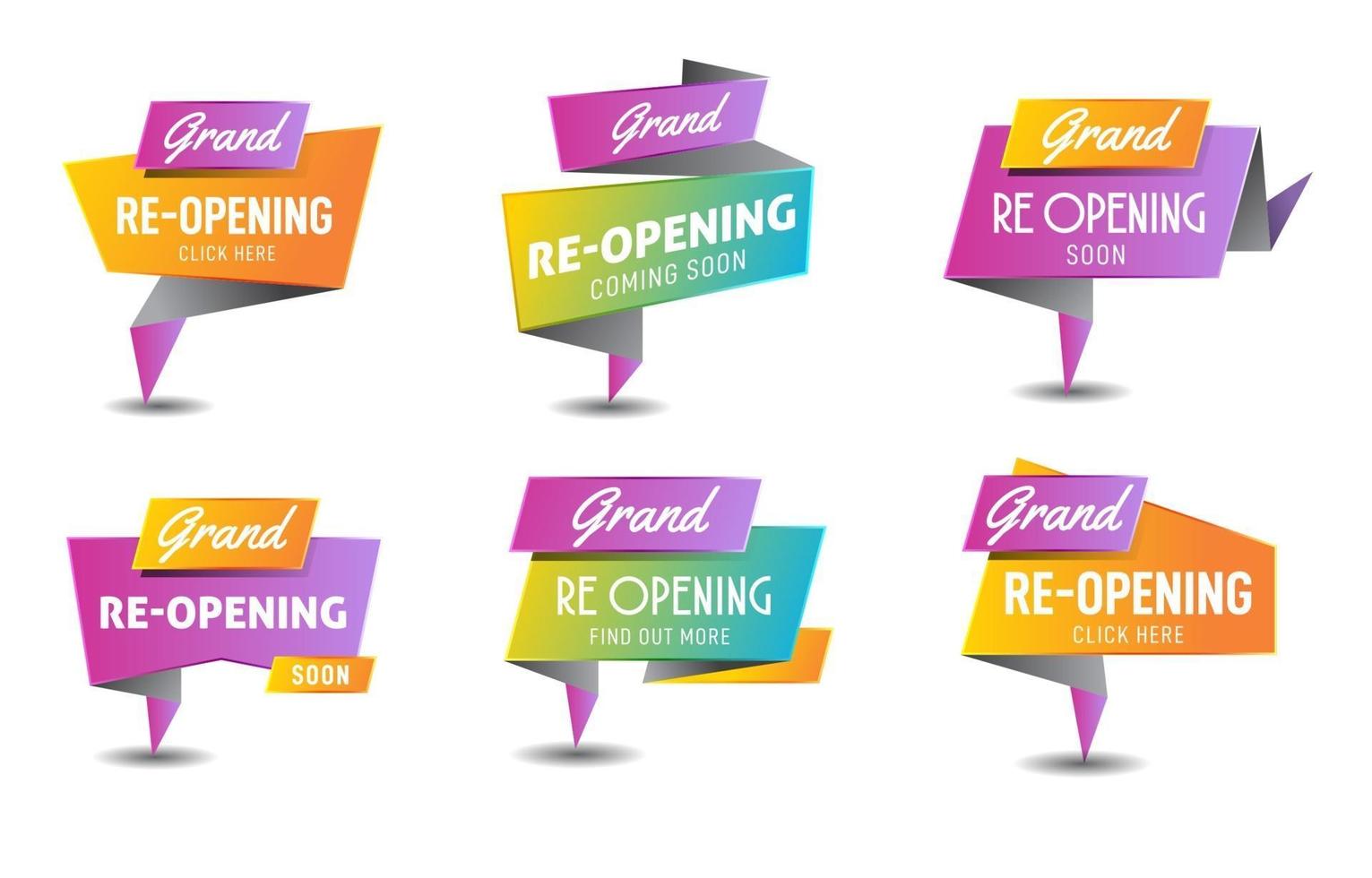 Modern Origami Re-Opening Badge Collection vector