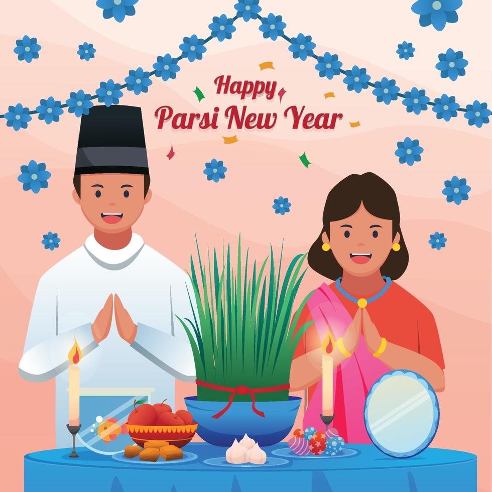 Parsi New Year Celebration with Mother and Father vector