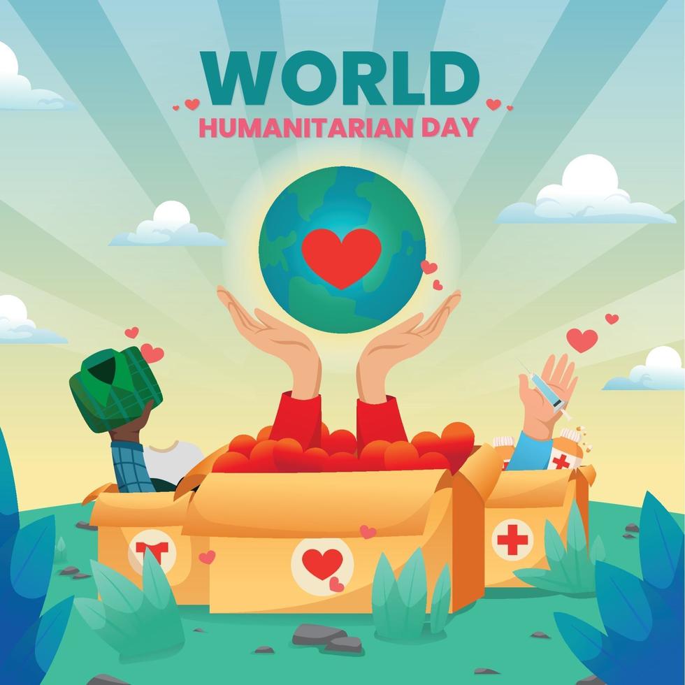caridad, mano y amor del día mundial humanitario vector