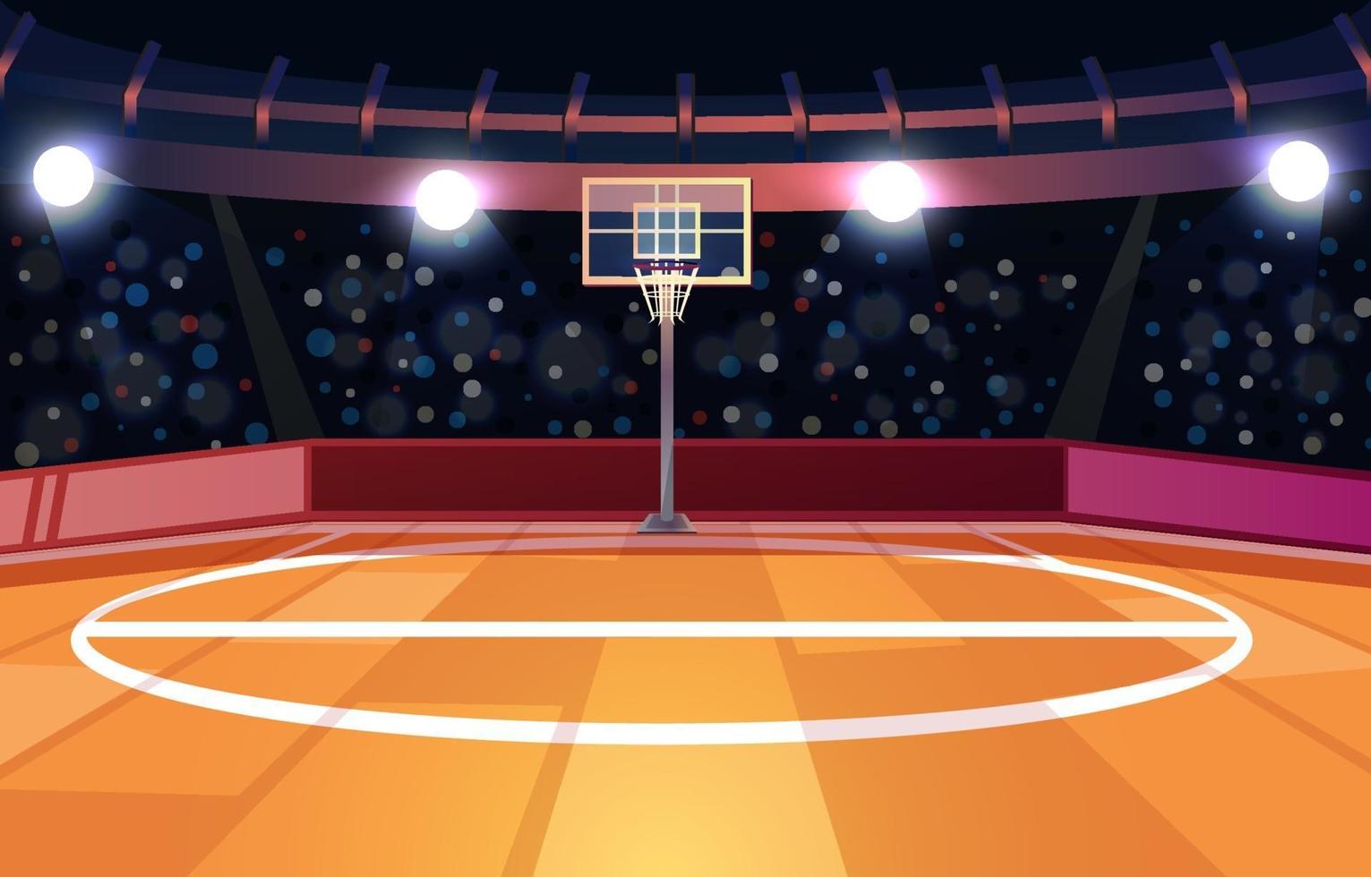 cancha de baloncesto con espectador y luces vector