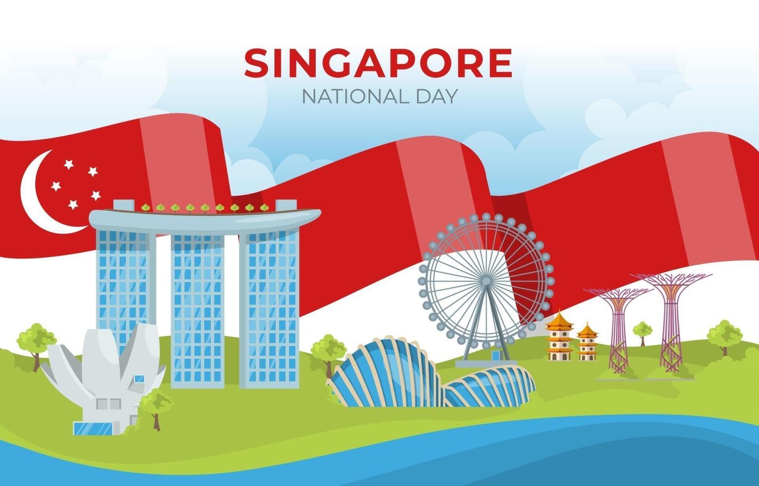 Singapore Landmark with Flag Background vector