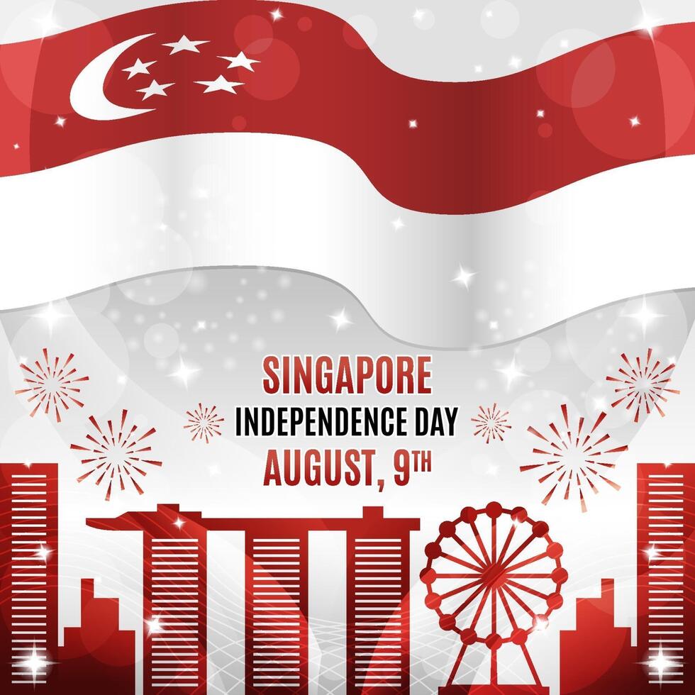 Singapore Independence Day with Landmark Silhouettes Composition vector