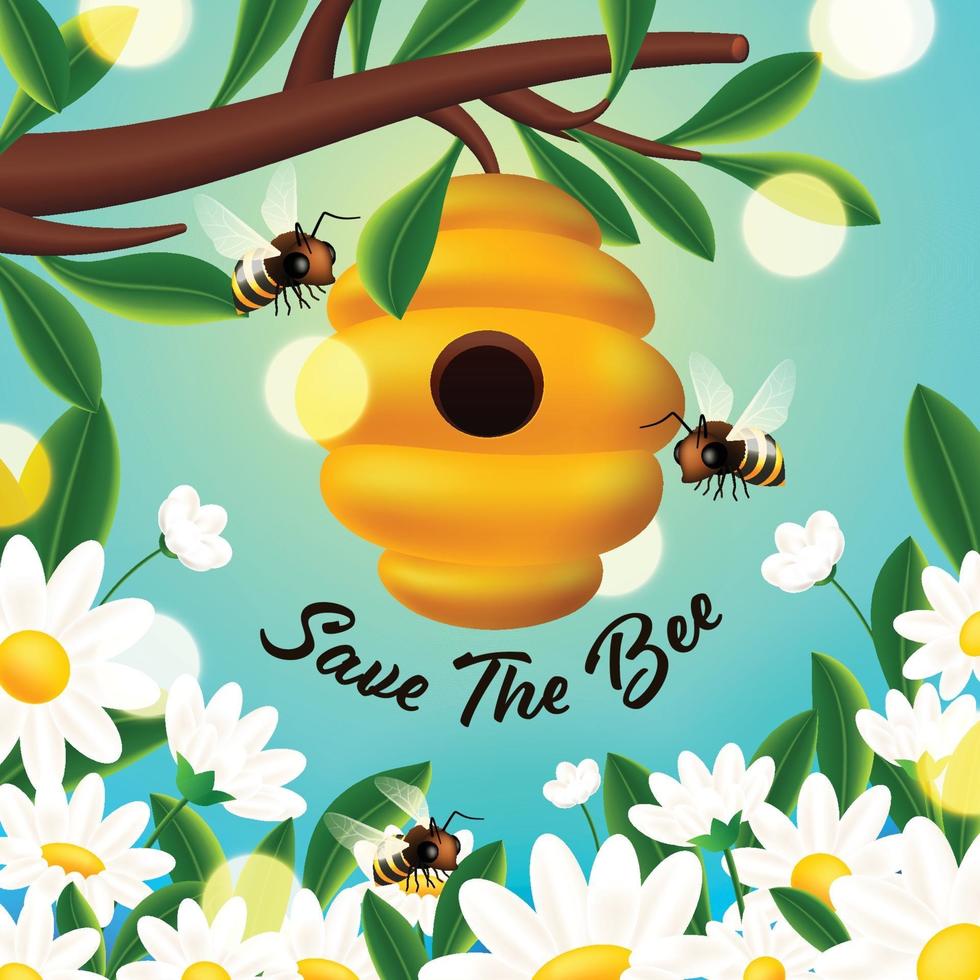 Honey Bee Hive Concept Supporting Bee Protection vector