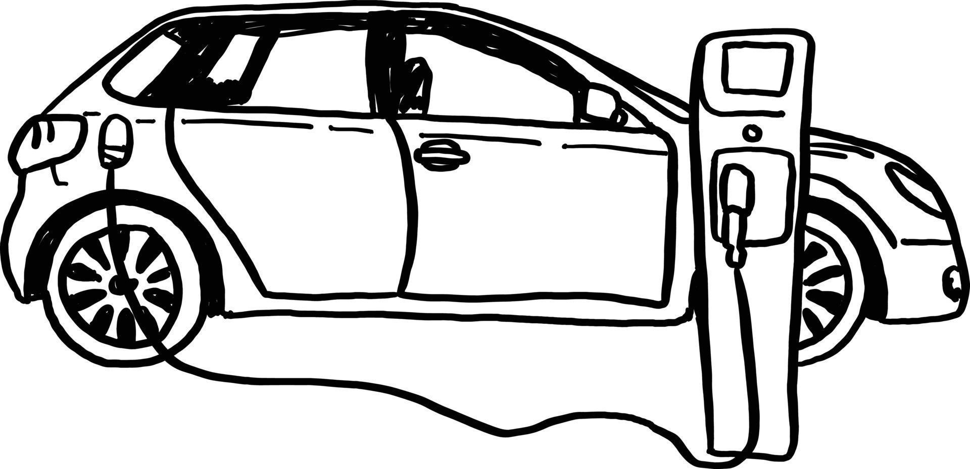 boceto de ilustración de vector de coche eléctrico dibujado a mano
