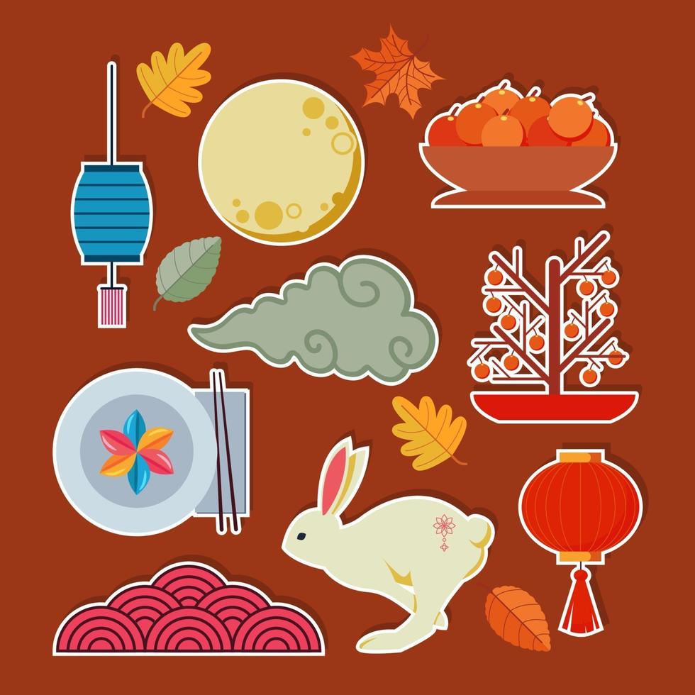 Korean Chuseok Mid Autumn Festival Element Pack vector