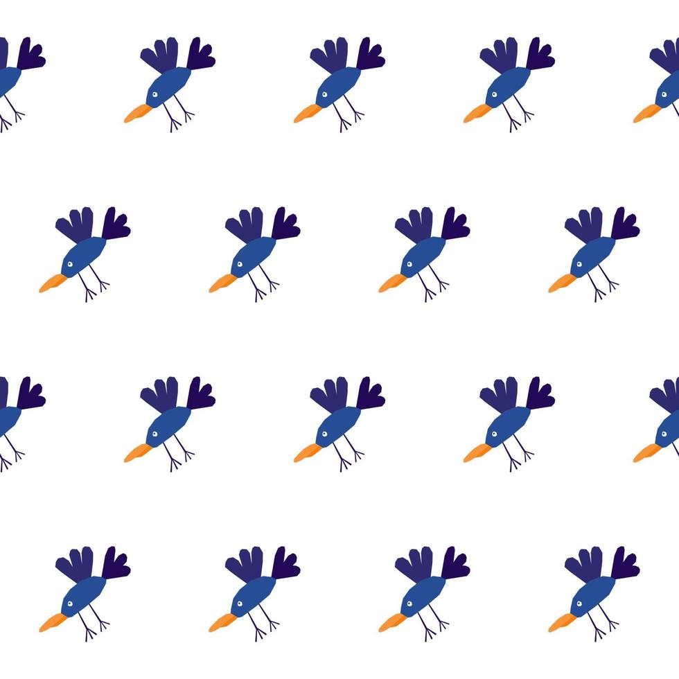 Childrens paper cut seamless pattern background. Blue bird pattern vector