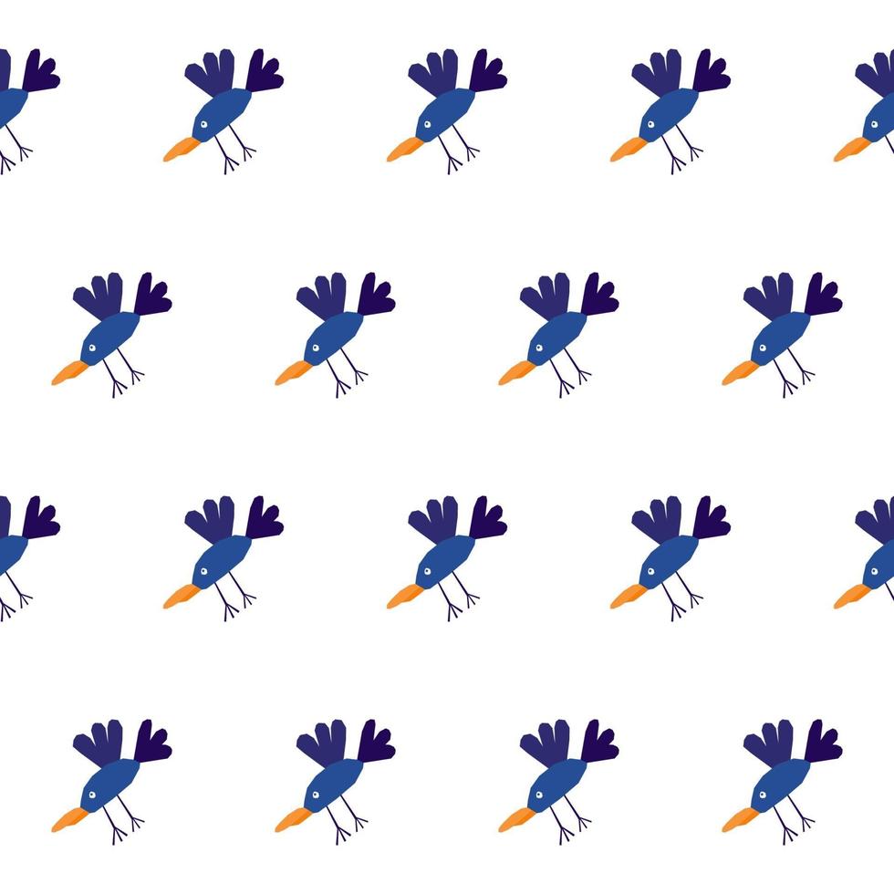 Childrens paper cut seamless pattern background. Blue bird pattern vector