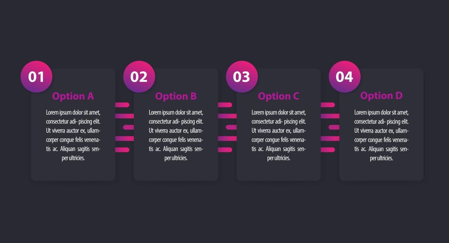 1, 2, 3, 4 steps, minimalistic infographics, dark version vector