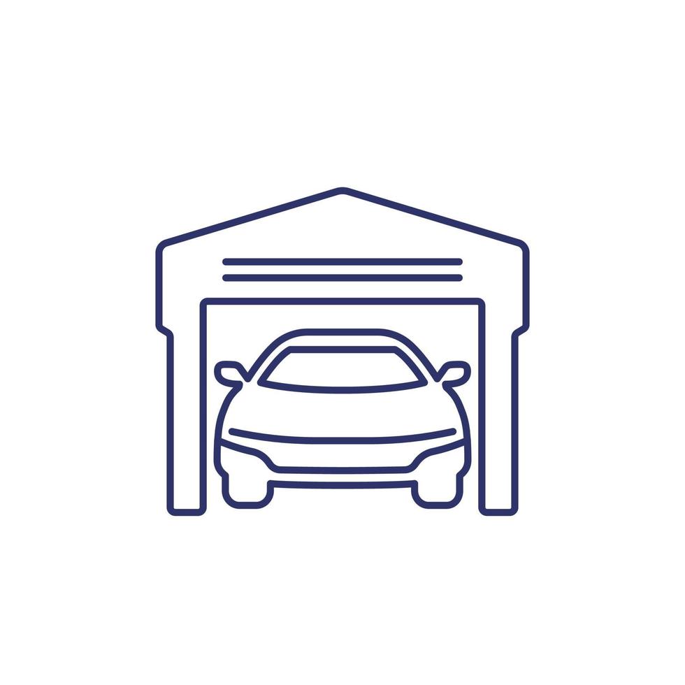 icono de garaje con coche, vector de línea