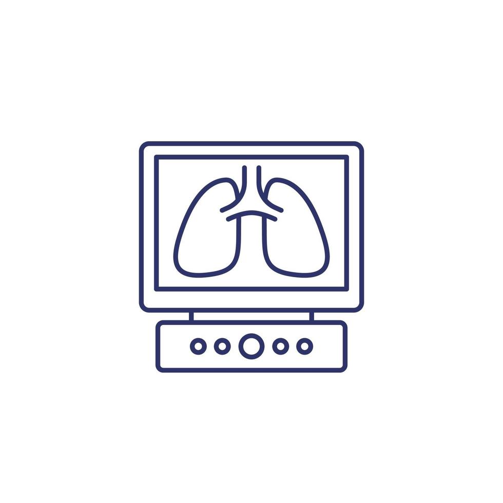 pulmones en el icono de línea de pantalla vector