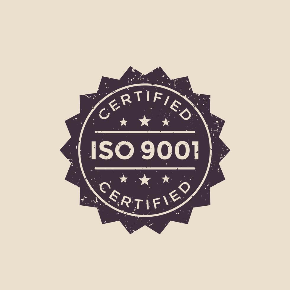 ISO 9001 badge, grunge label vector