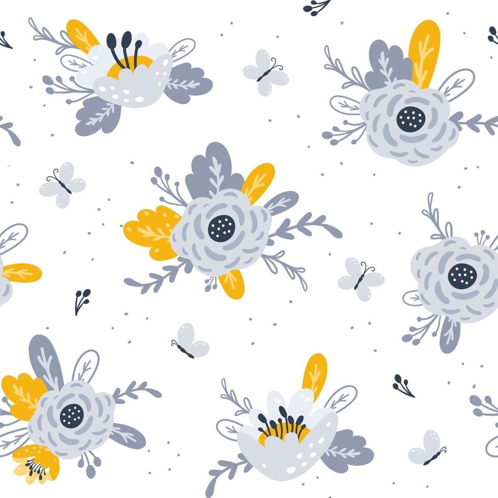 Seamless pattern with flowers. Design for fabric print. Vector