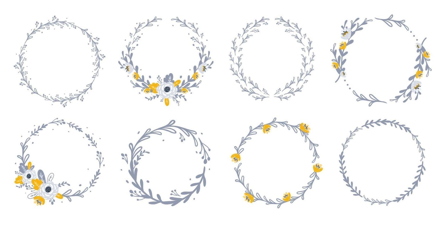 Set of floral wreath with flower and leaves. Vector