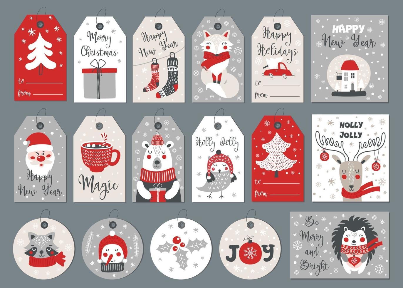 Set of merry christmas tags and cards. Vector