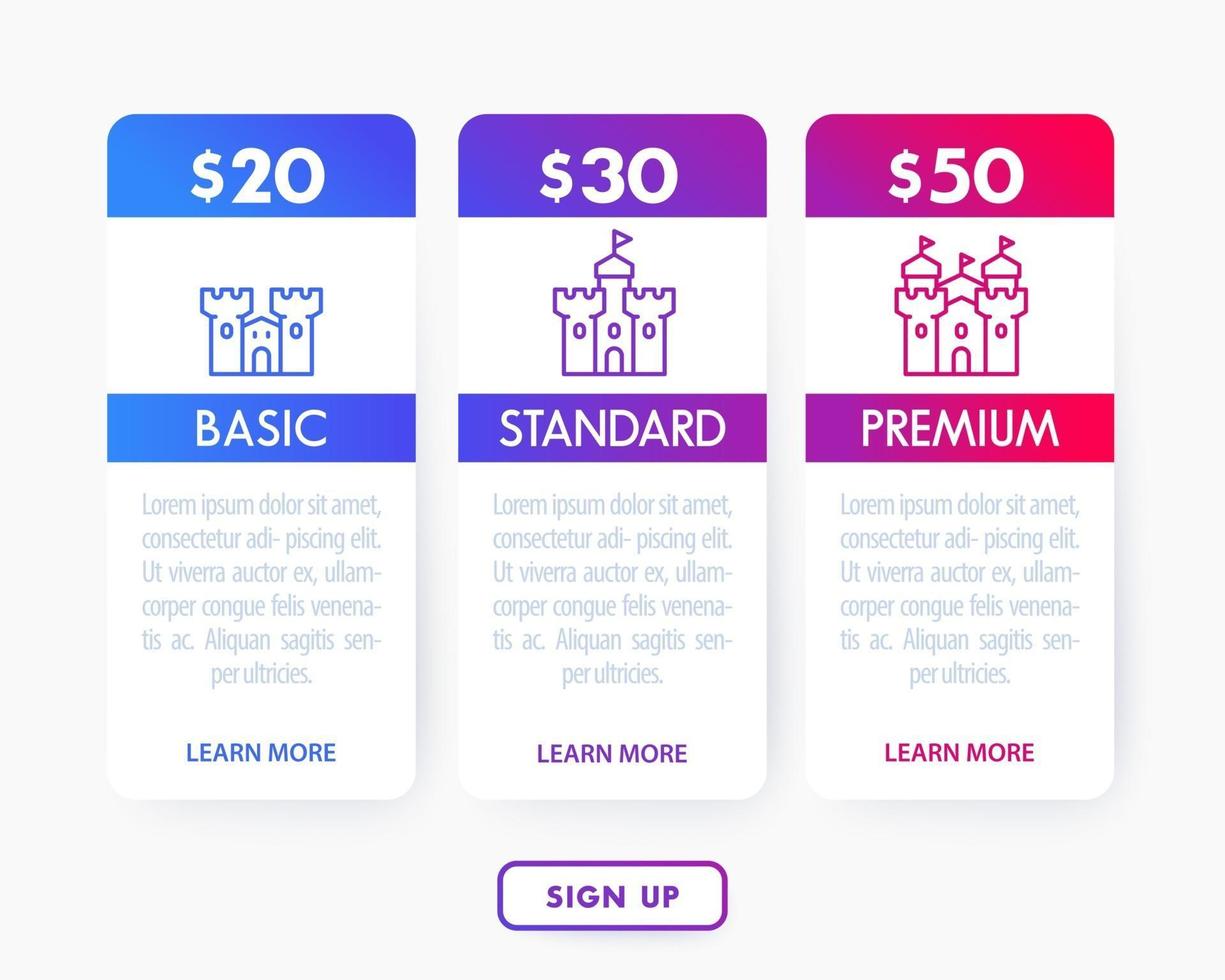 Banner for tariffs, pricing table or boxes, vector template
