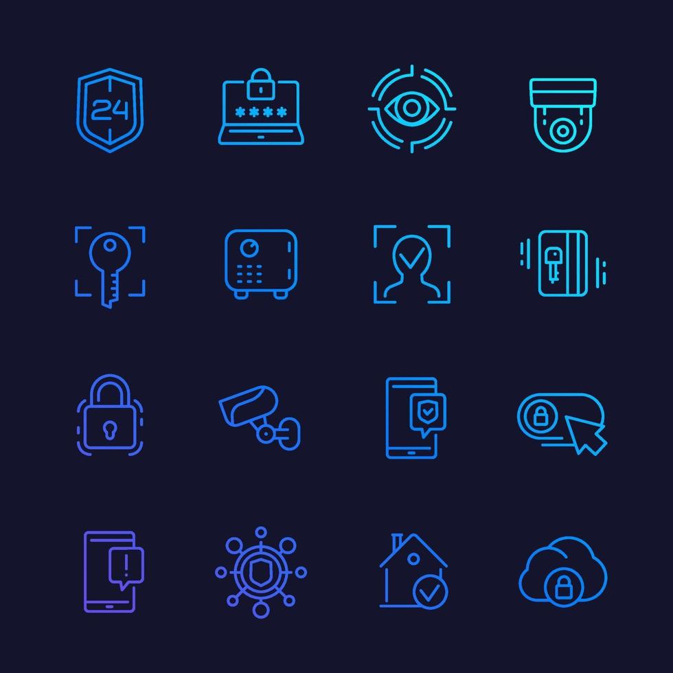 Security line icons set, biometric screening, face recognition vector