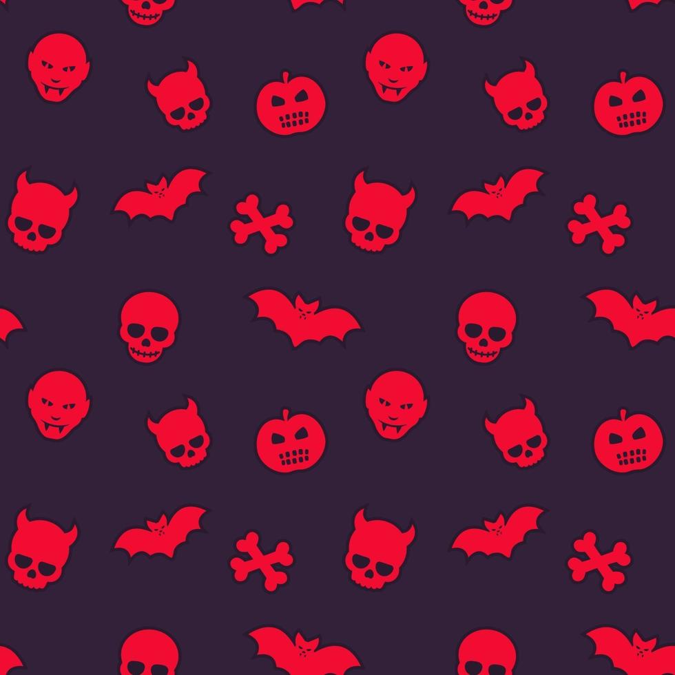 halloween pattern, seamless background with skulls, bats, pumpkins vector