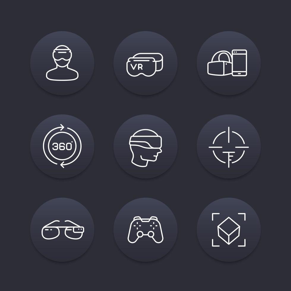 virtual reality line icons set, vector