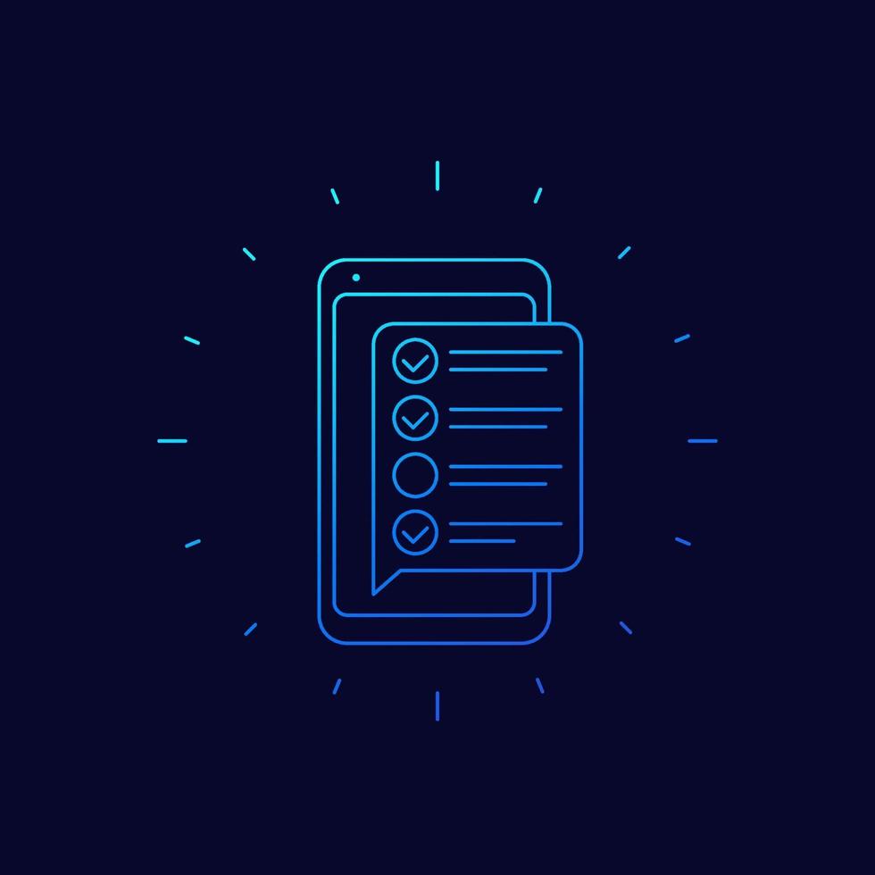 online survey form in phone, checklist vector line icon