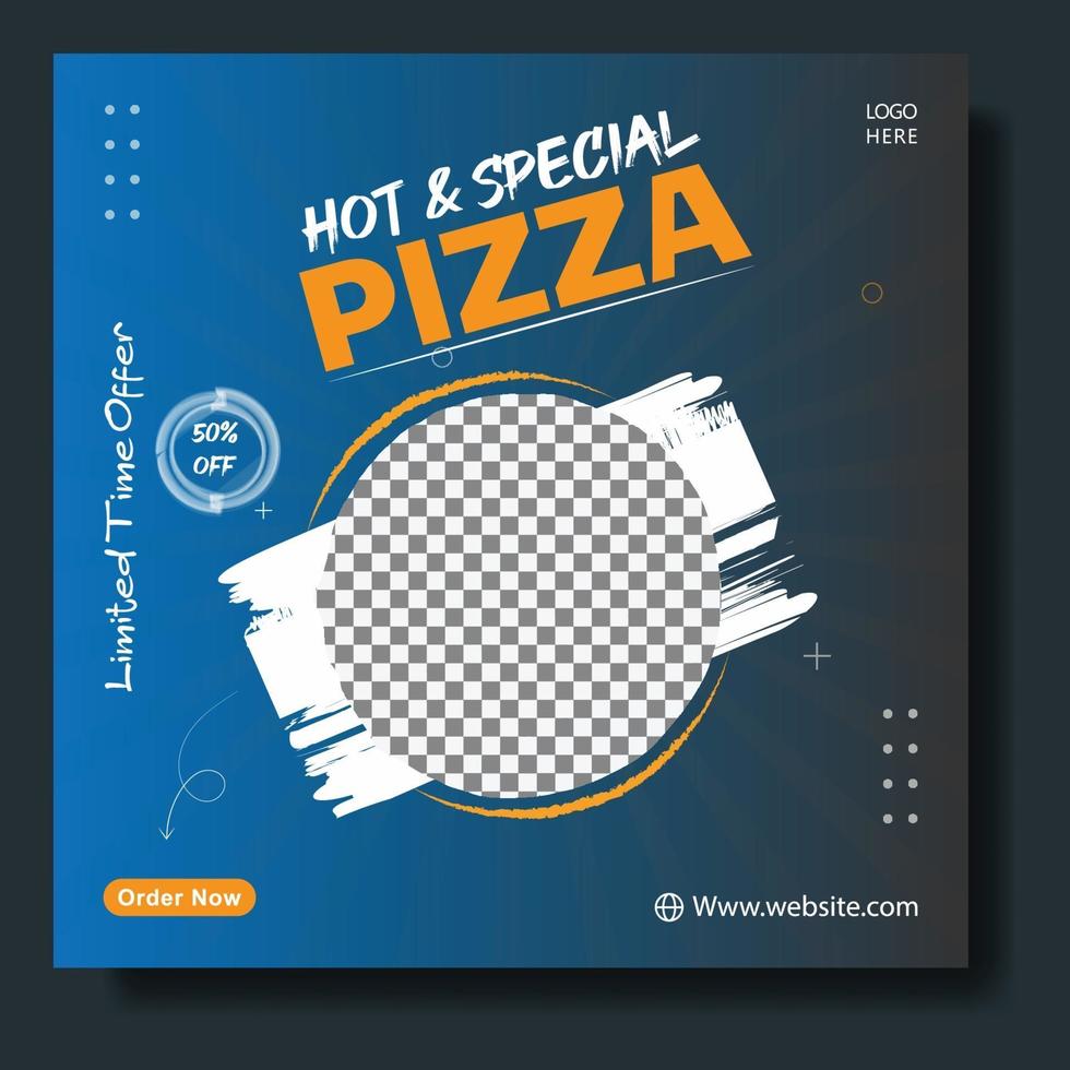 Food menu and delicious pizza social media banner template vector