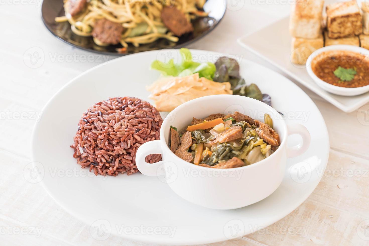 Chinese vegetable stew and tofu with berry rice photo