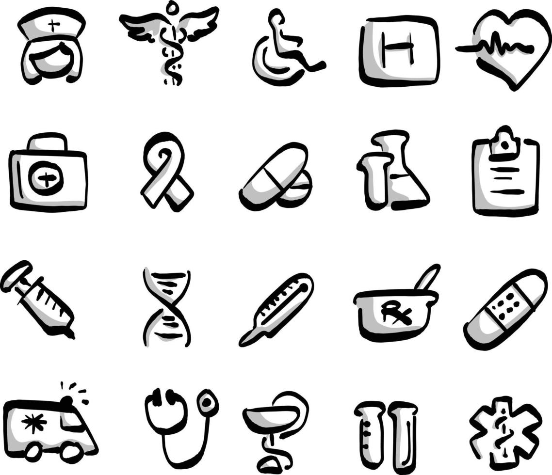 freehand medical icon set with gray shadow vector