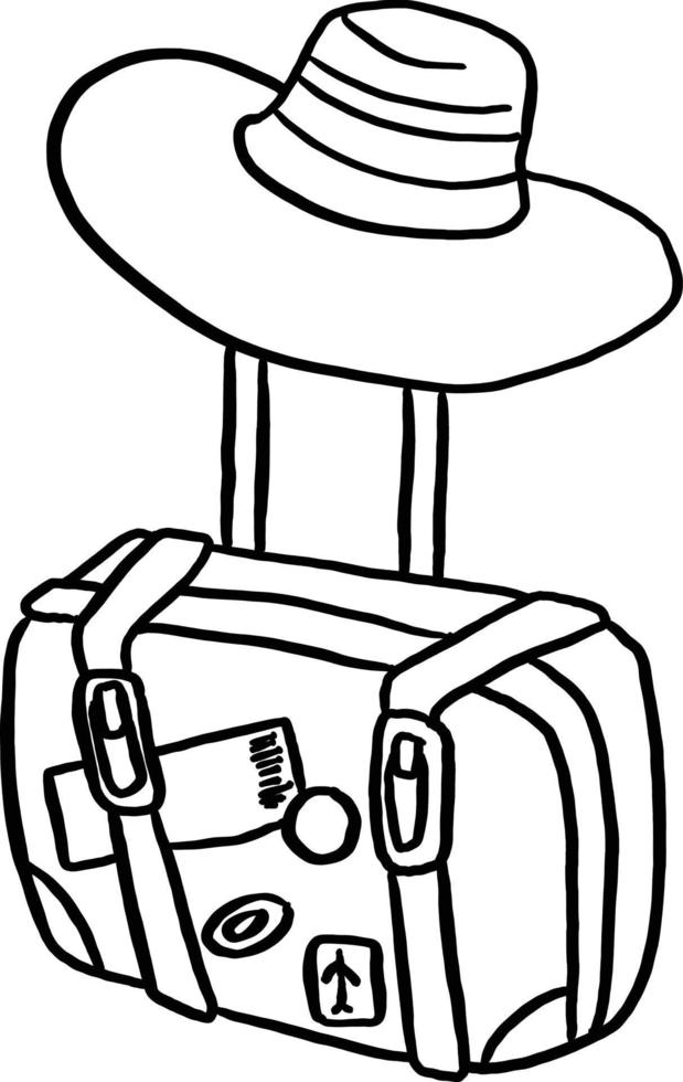 travel bag with hat vector illustration sketch hand drawn