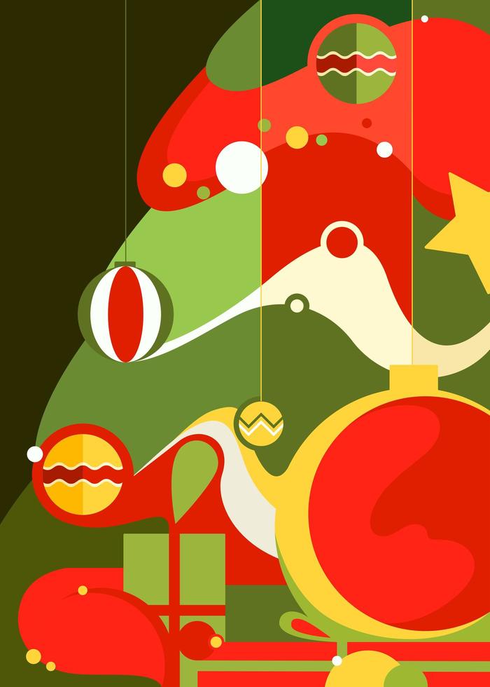 Poster with decorated christmas tree. vector