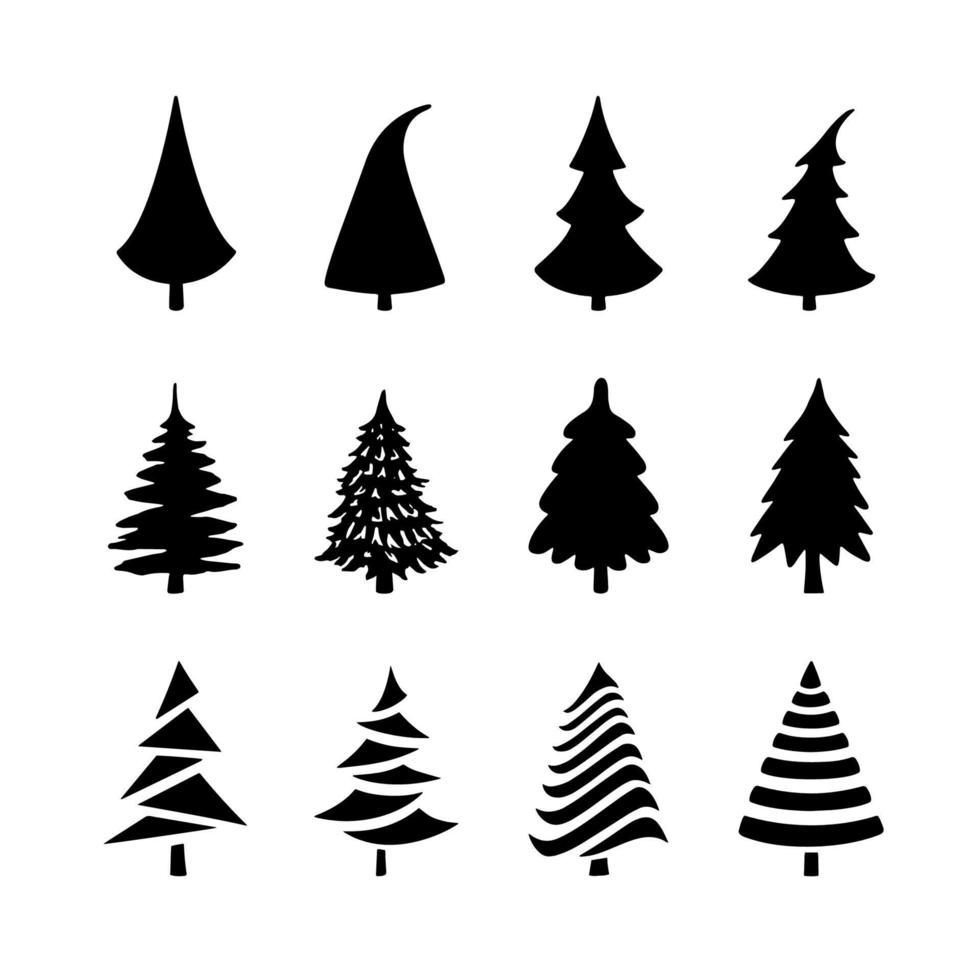 Black silhouette of a Christmas tree icons isolated on white vector