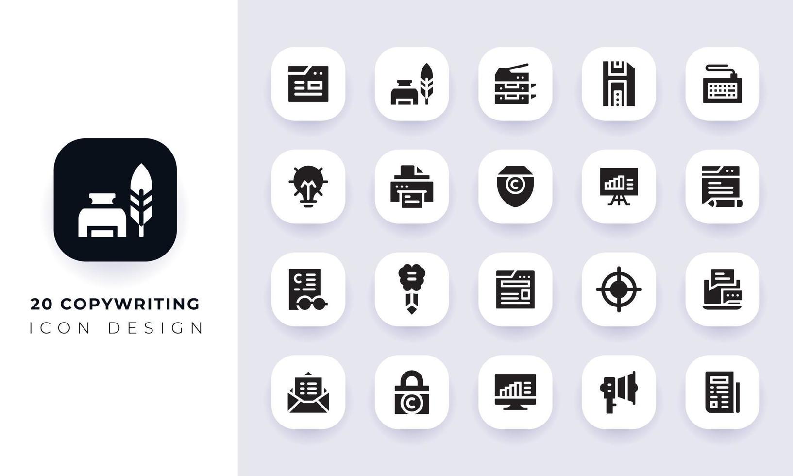 Minimal flat copywriting icon pack. vector