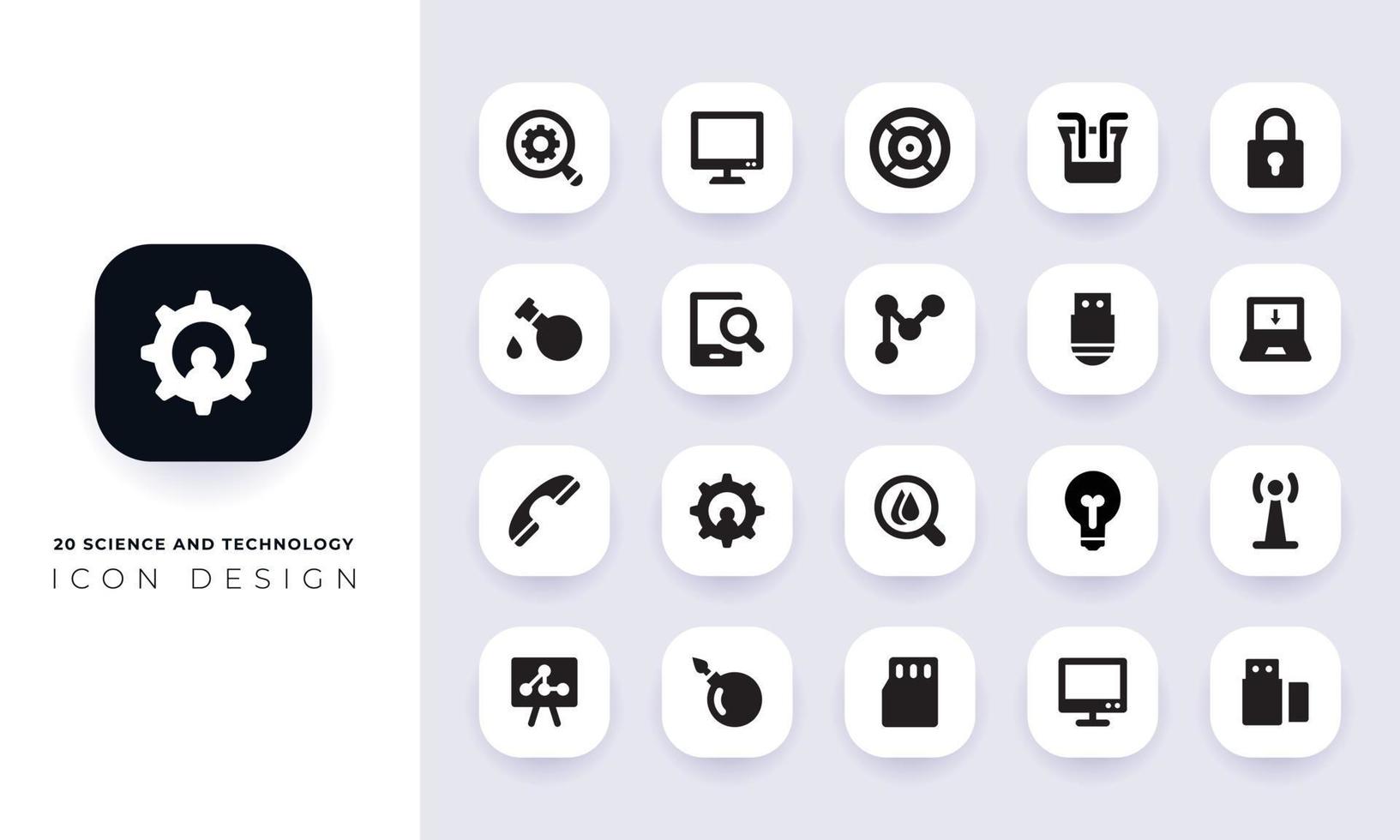 Minimal flat science and technology icon pack vector