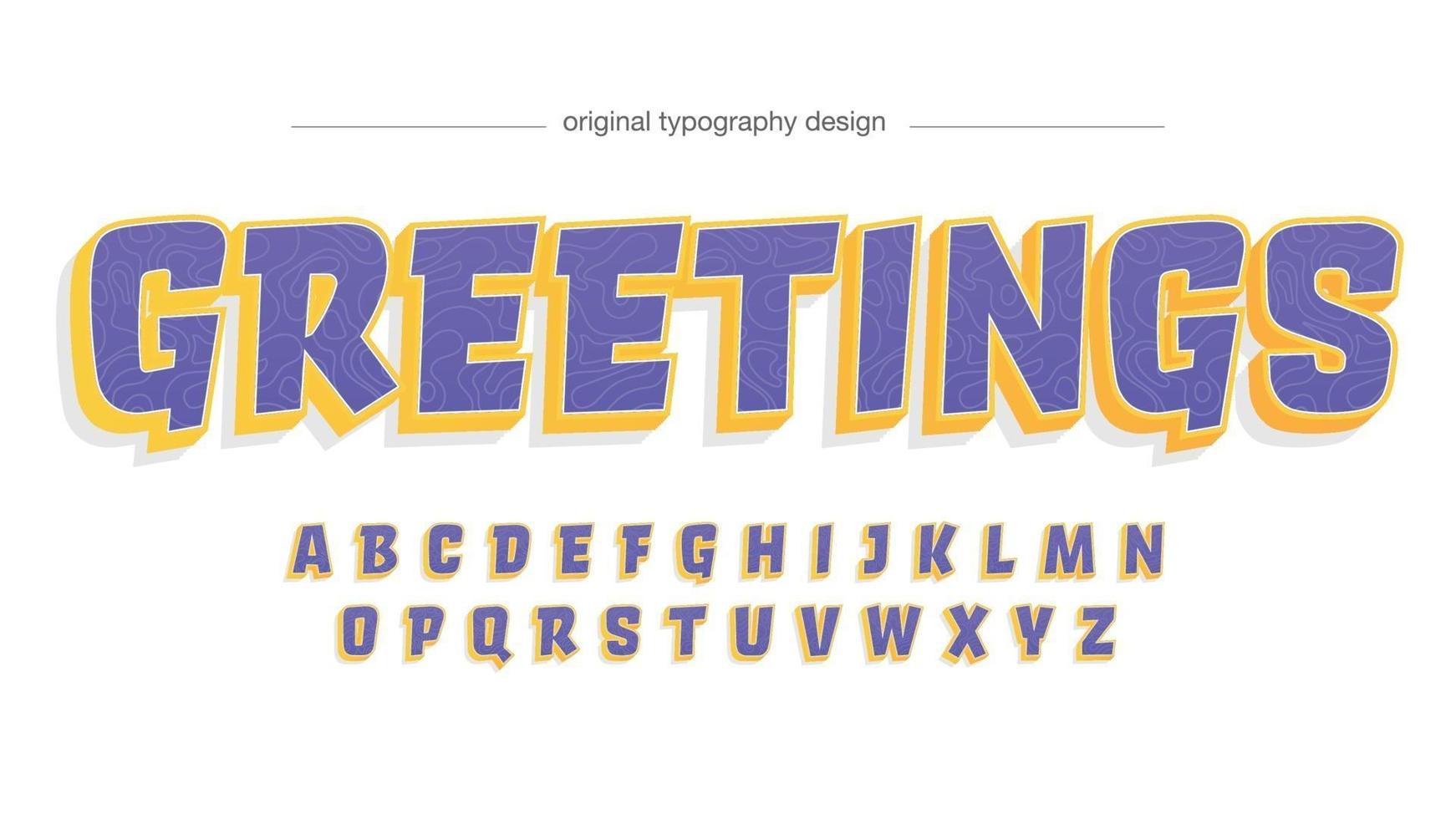 tipografía de dibujos animados 3d amarillo y morado vector