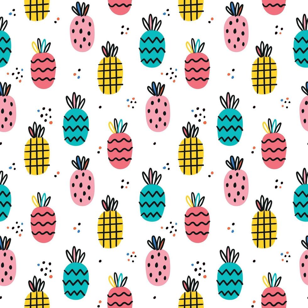 Hand drawn pineapples pattern vector