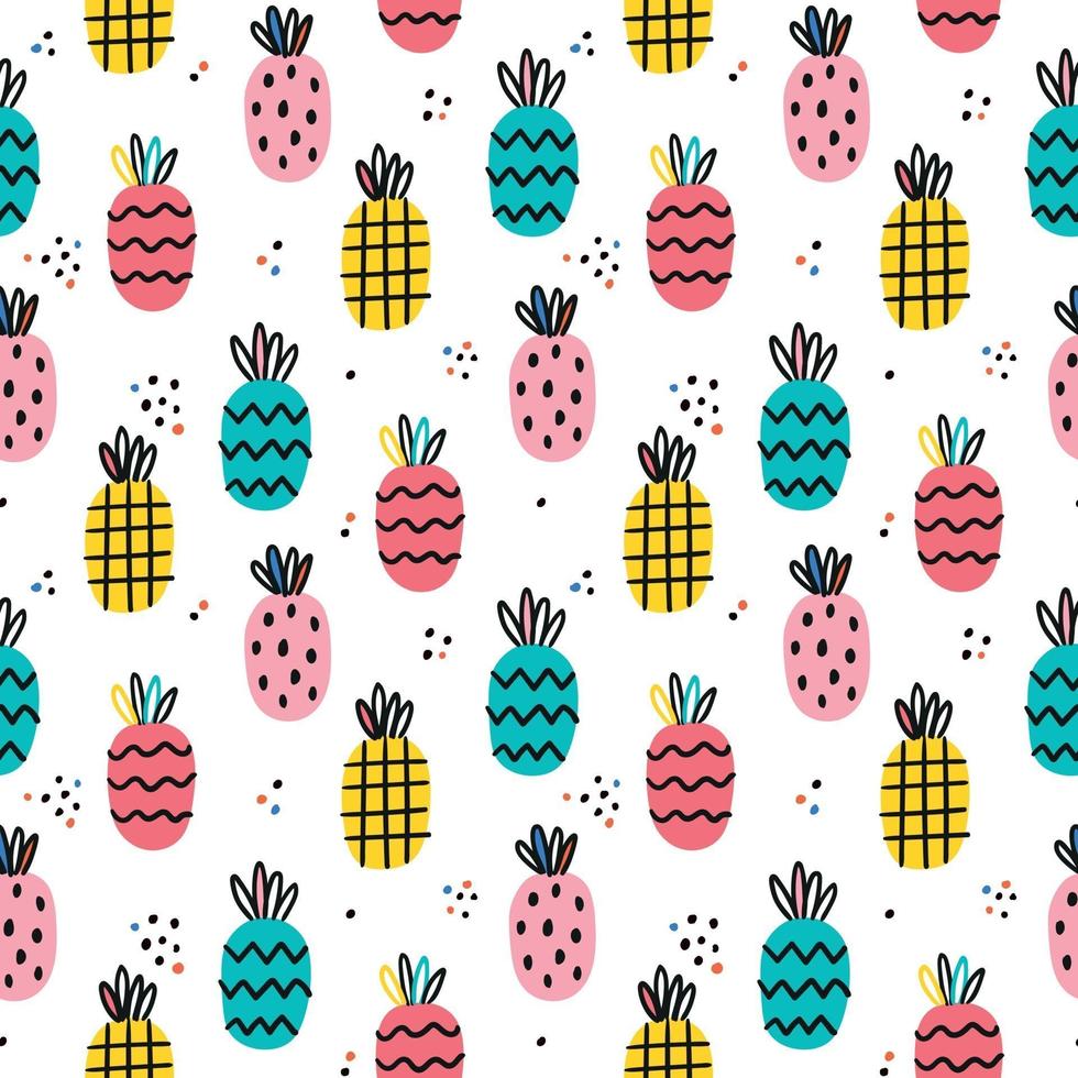 Hand drawn pineapples pattern vector