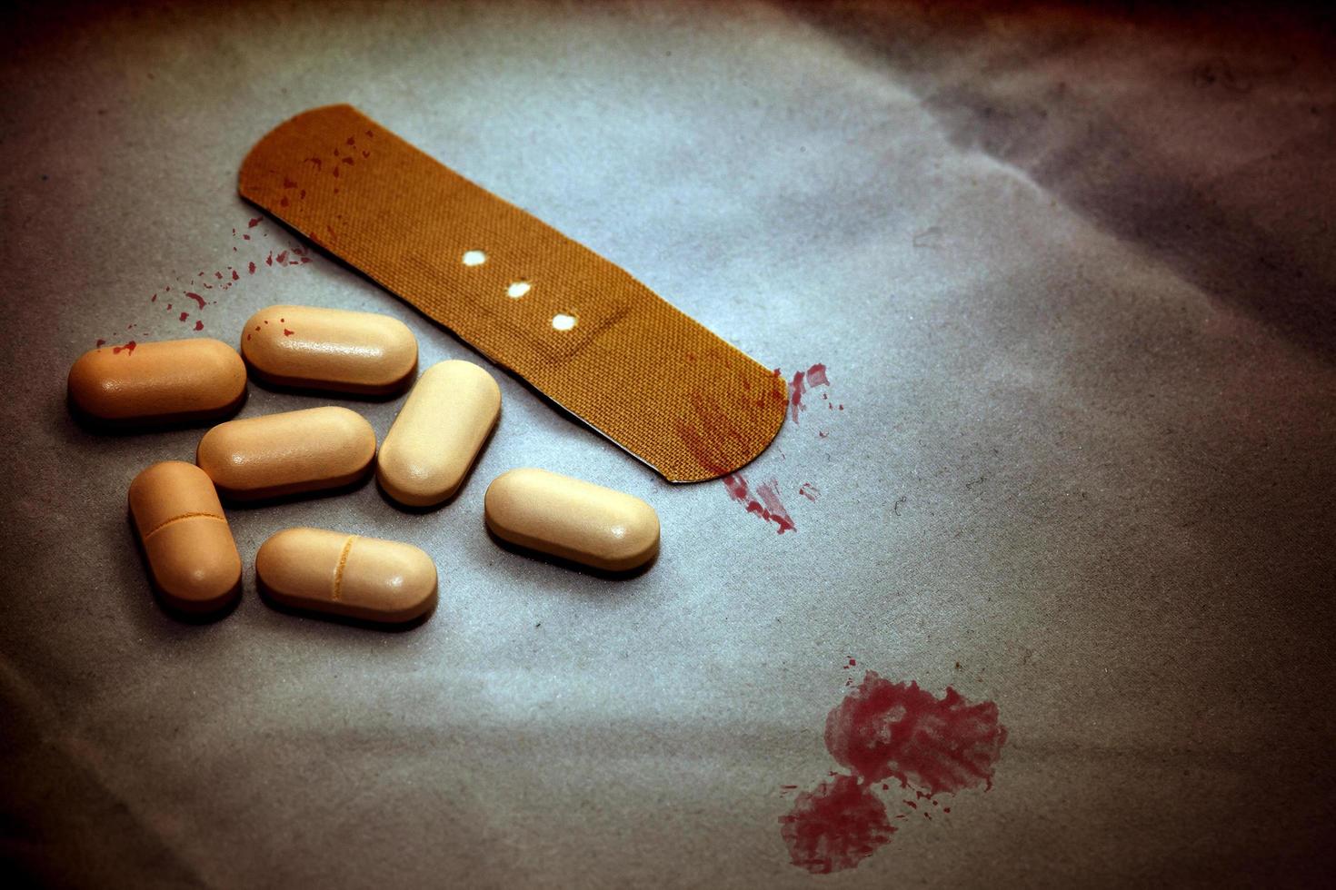 Band Aid and Pills Medical Health Comcept photo