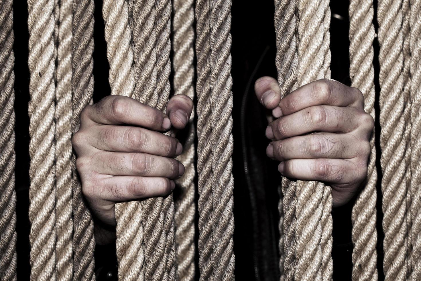 Male Hands Holding Rope Lines photo