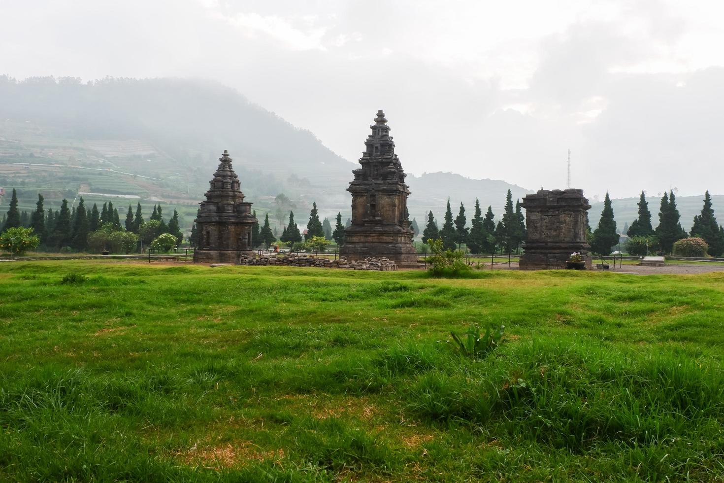 Beautiful view of Arjuna and Semar temples in the Dieng temple photo