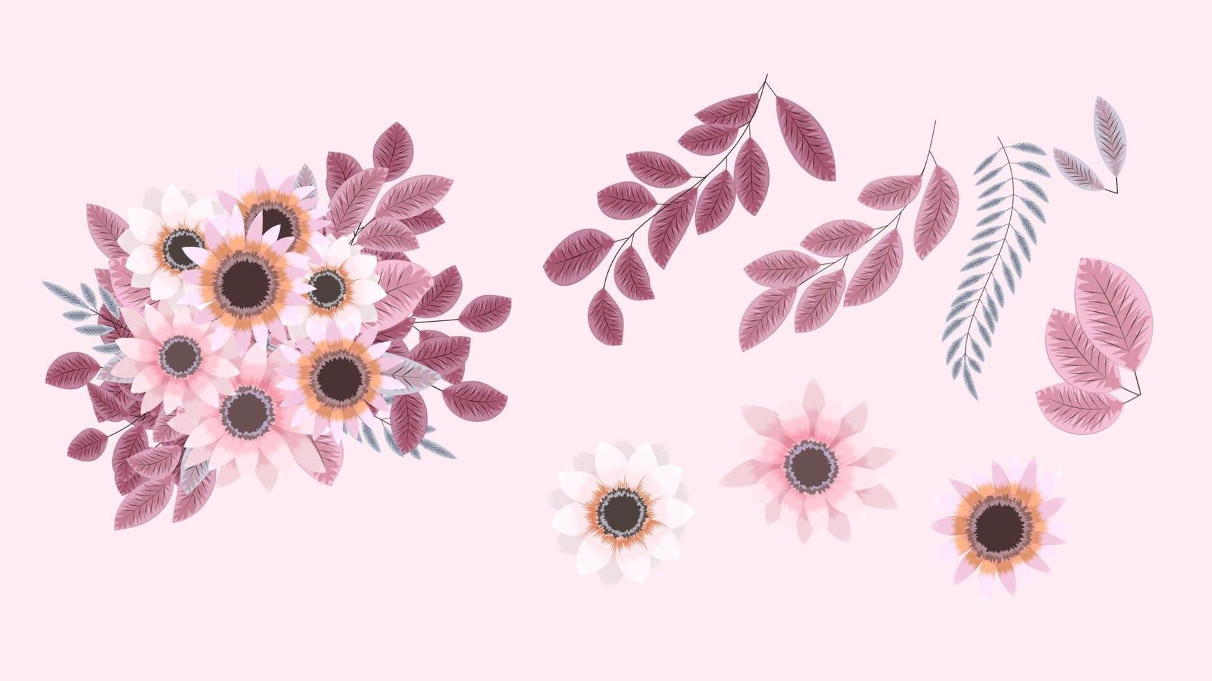 Set of floral elements editable elegant garden flowers arrangements vector