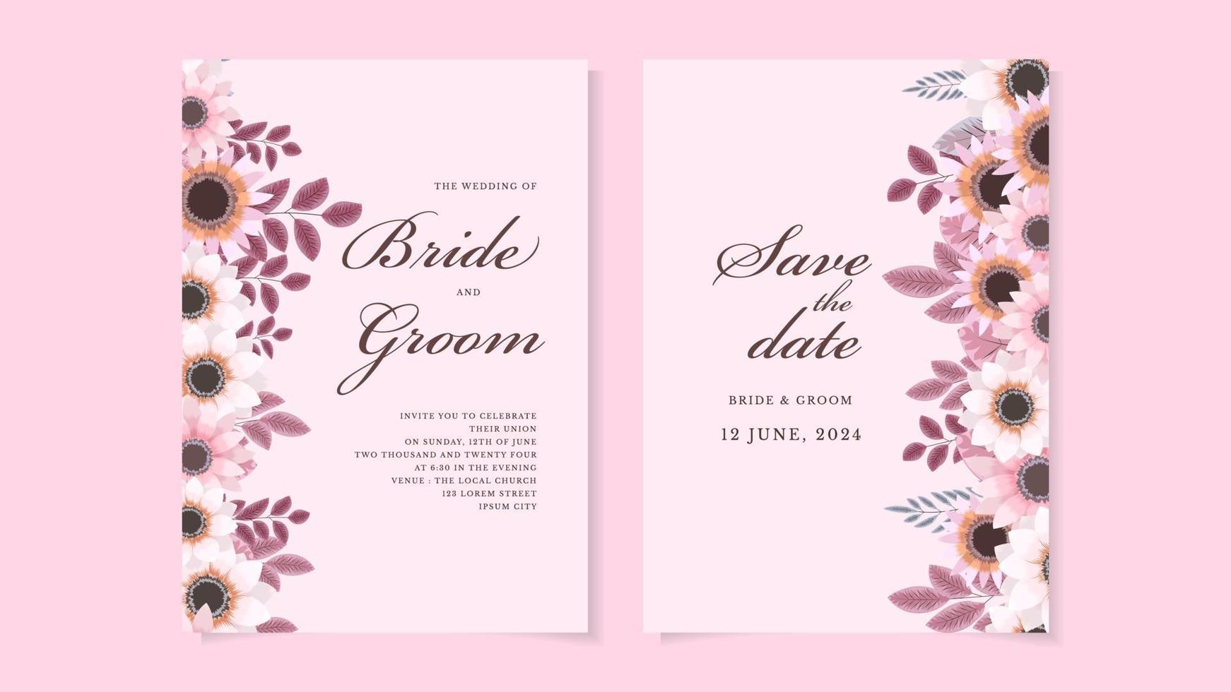 Floral wedding invitation card flower. Save the date, RSVP thank you vector