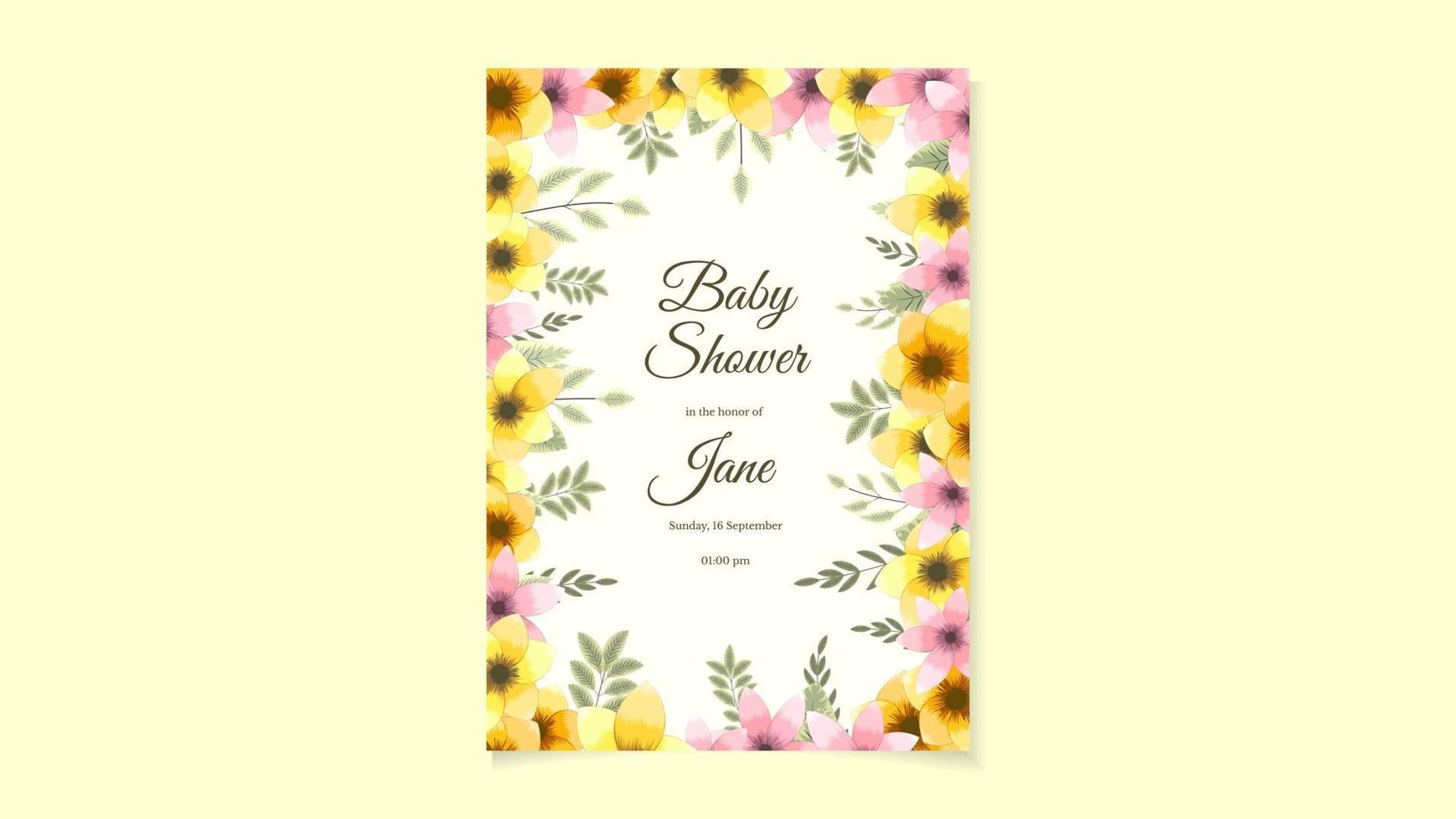 Colorful Floral Baby Shower Card Layout pretty flowers botanical theme vector