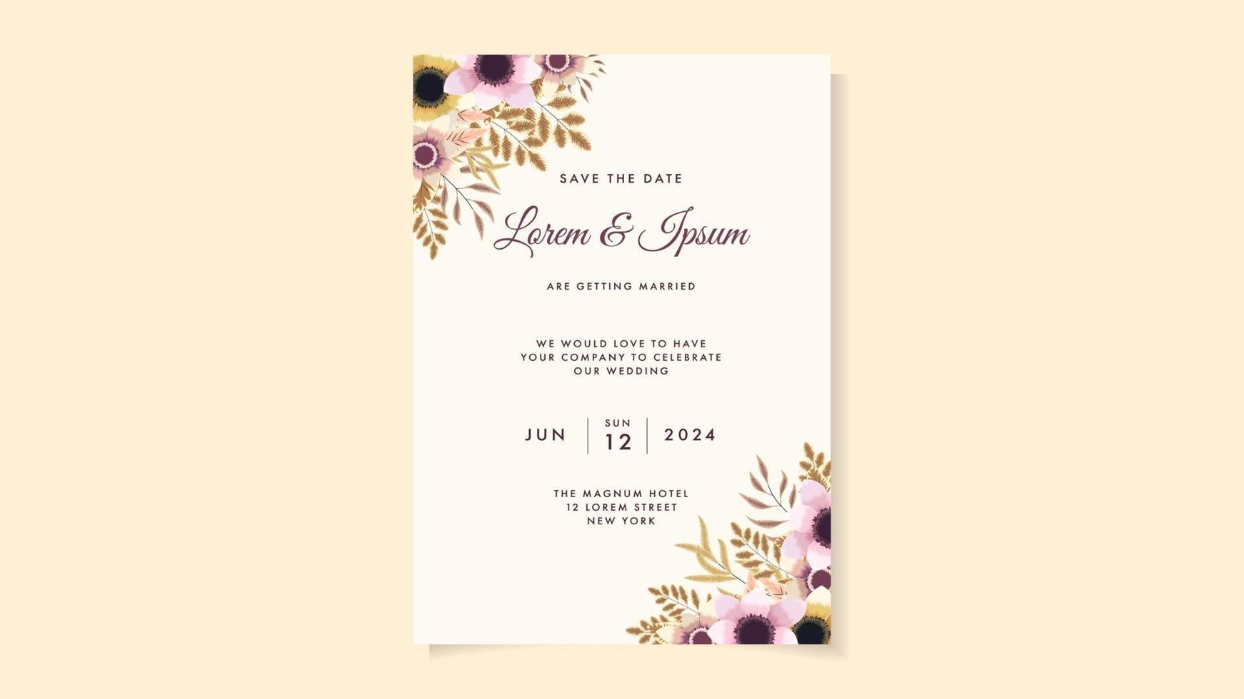 Flower marriage wedding invite card flower Save the date RSVP thanks vector