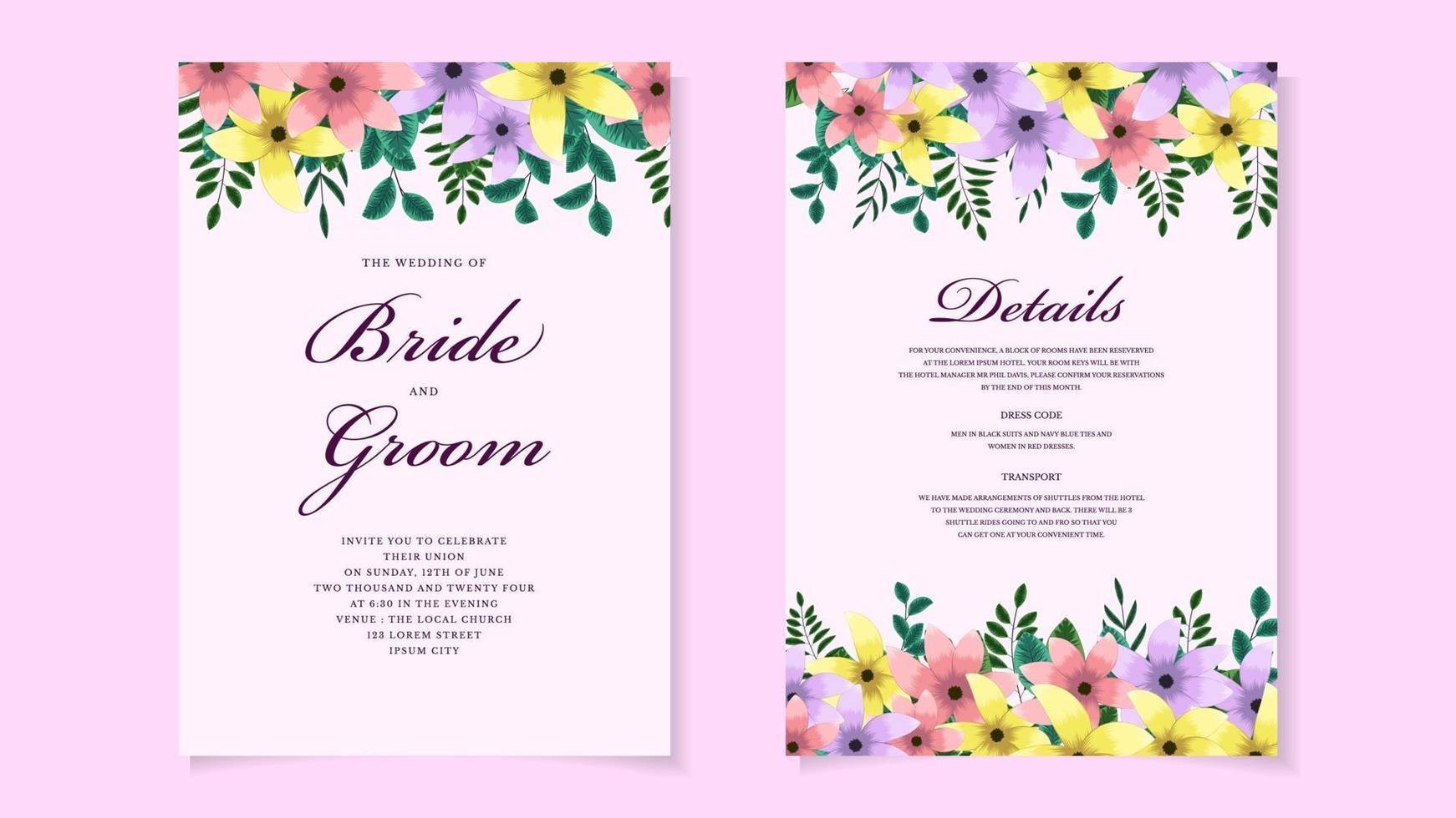 Set of trendy card template flowers Floral Wedding ornament invite vector