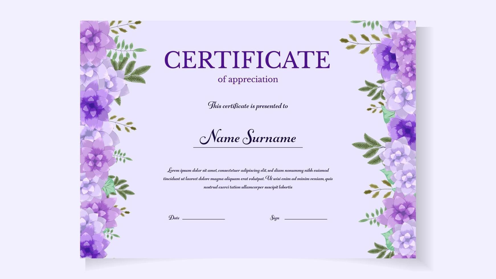plantilla de certificado floral de flores para logros diploma de graduación vector