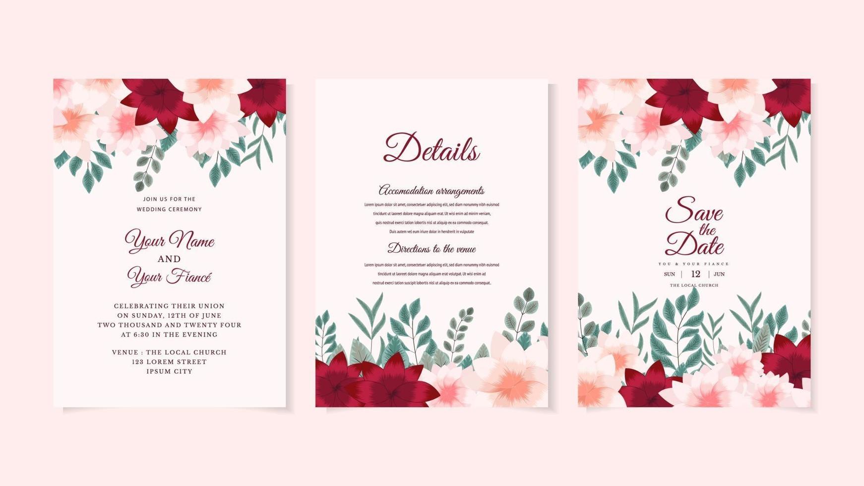 Modern floral wreath wedding invitation card template premium flower vector